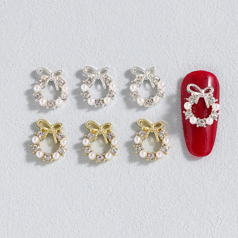 10Pcs Luxry Alloy Garland Bowknot Pearl Nail Art Charm 3D Zircon Wreath Crystal Nail Jewelry Luxury Nail Art Decoration