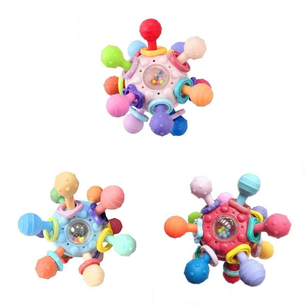 Brinquedo de Chocalho de Mão Bola de Dedo Manhattan para Bebê Bola Atômica Mordedor Giratório Brinquedo de Agarrar com a Mão Bola de Borracha Macia