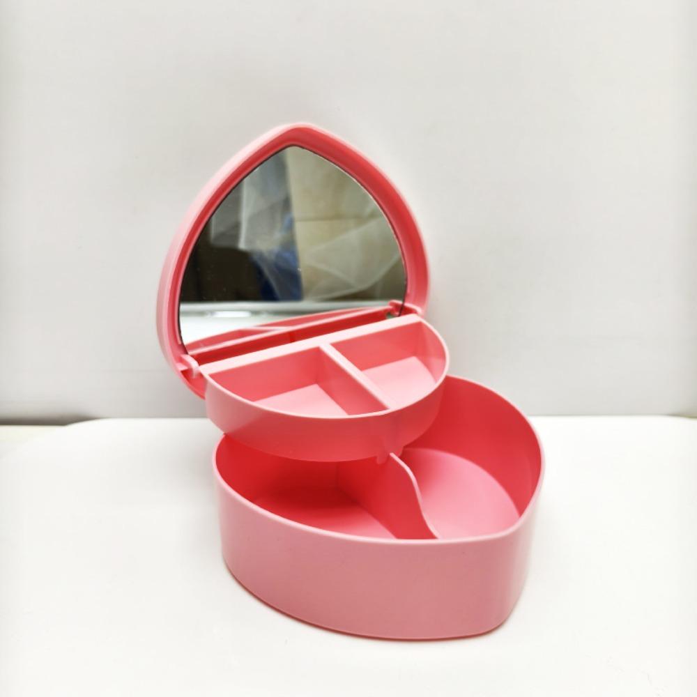 Large Capacity Heart Shape Jewelry Box with Mirror Plastic Jewelry Case Boxes Solid Color Portable Jewelry Organizer Display