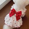 Heart Print Pet Dress With Bow, Breathable Cotton Dog Cat Clothes, Adjustable Pet Outfit With D-Ring