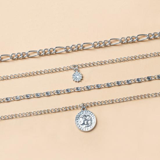 Women Necklace Multi-layered Coin Pendant Thick Hollow Chain Adjustable Length Electroplated Hip Hop Club Party Punk Neck Jewelry