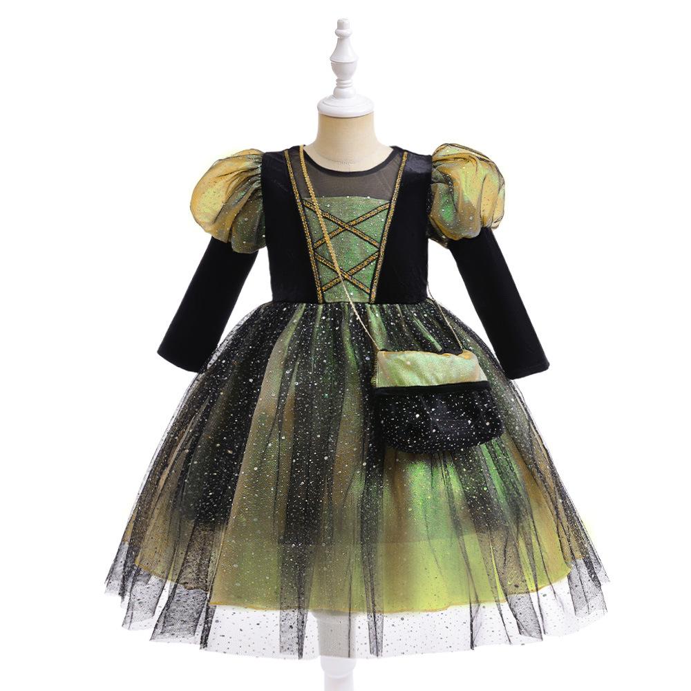 Kids' Halloween Witch Cosplay Cartoon Print Dress