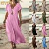 Fashion Summer Spring Solid Color Print Short Sleeve V-Neck Casual Dresses