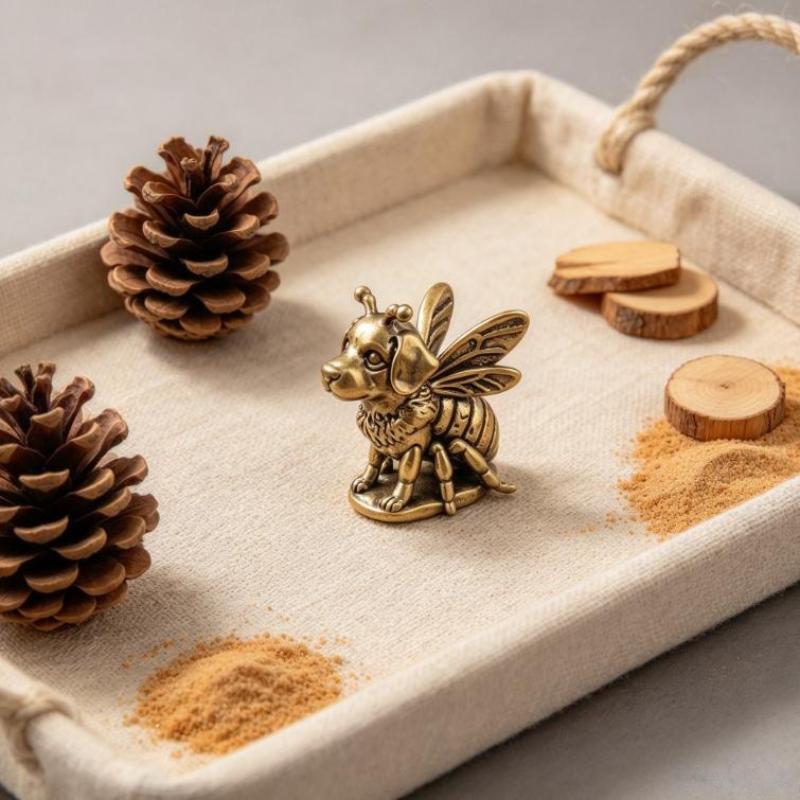 1/2Pcs Brass Small Bee Dog Mini Figurine Set Of Vintage Craft For Home Decoration Art Collection Gifts Desktop Ornament