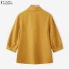 ZANZEA Women Turn Down Collar 3/4 Sleeve Casual Splice Blouse