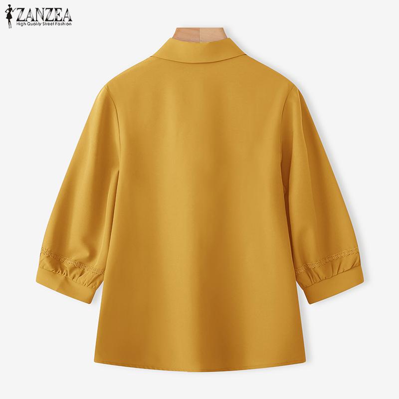 ZANZEA Women Turn Down Collar 3/4 Sleeve Casual Splice Blouse