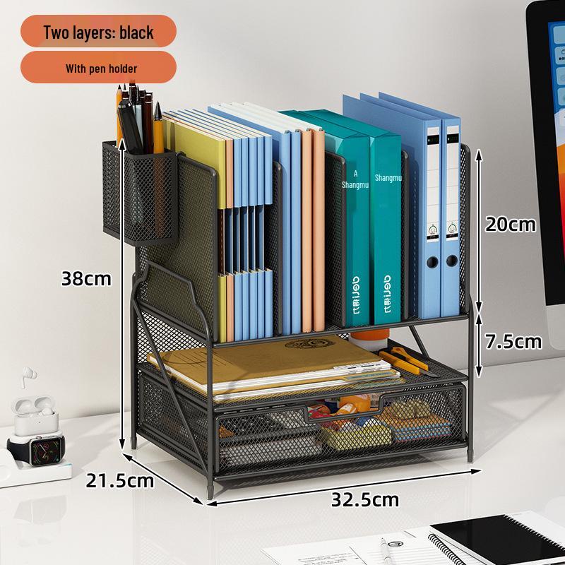 Multi-Layer Desktop Bookshelf Organizer: Large Capacity File and Paper Storage Rack