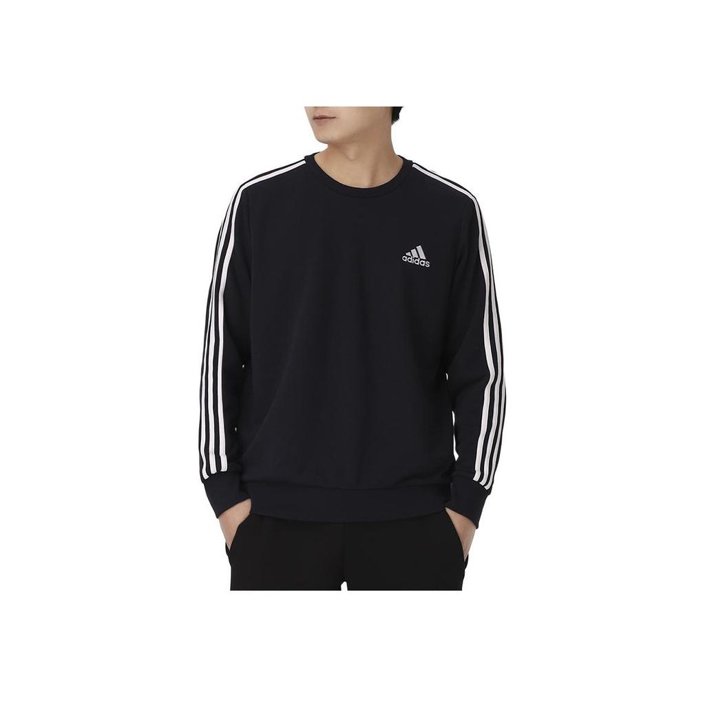 Adidas Solid Color Logo Print Three-Stripe Crewneck Sweatshirt Men Tops Navy GK9079