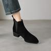 Krazing Pot Cow Suede Nubuck Winter Round Toe Chelsea Boots Med Heels Slip on Basic Design Metal Rivets Women Ankle Boots