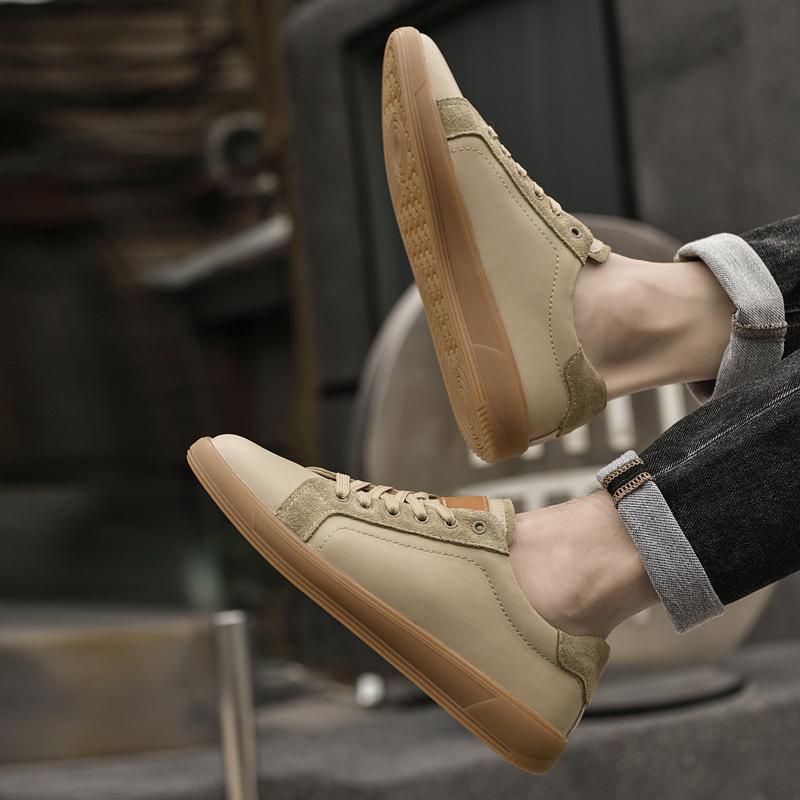 Fashion All-match Men Shoe Genuine Leather Men Casual Walking Shoes Male Lace-Up Comfortable Non-Slip Flats High Quality Skate Shoes Men
