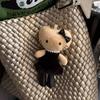 HelloKitty Kawaii Leopard Print Black Skin Love Button Long Legged Cat Plush Chaining Key Chain A Birthday Gift for Girls