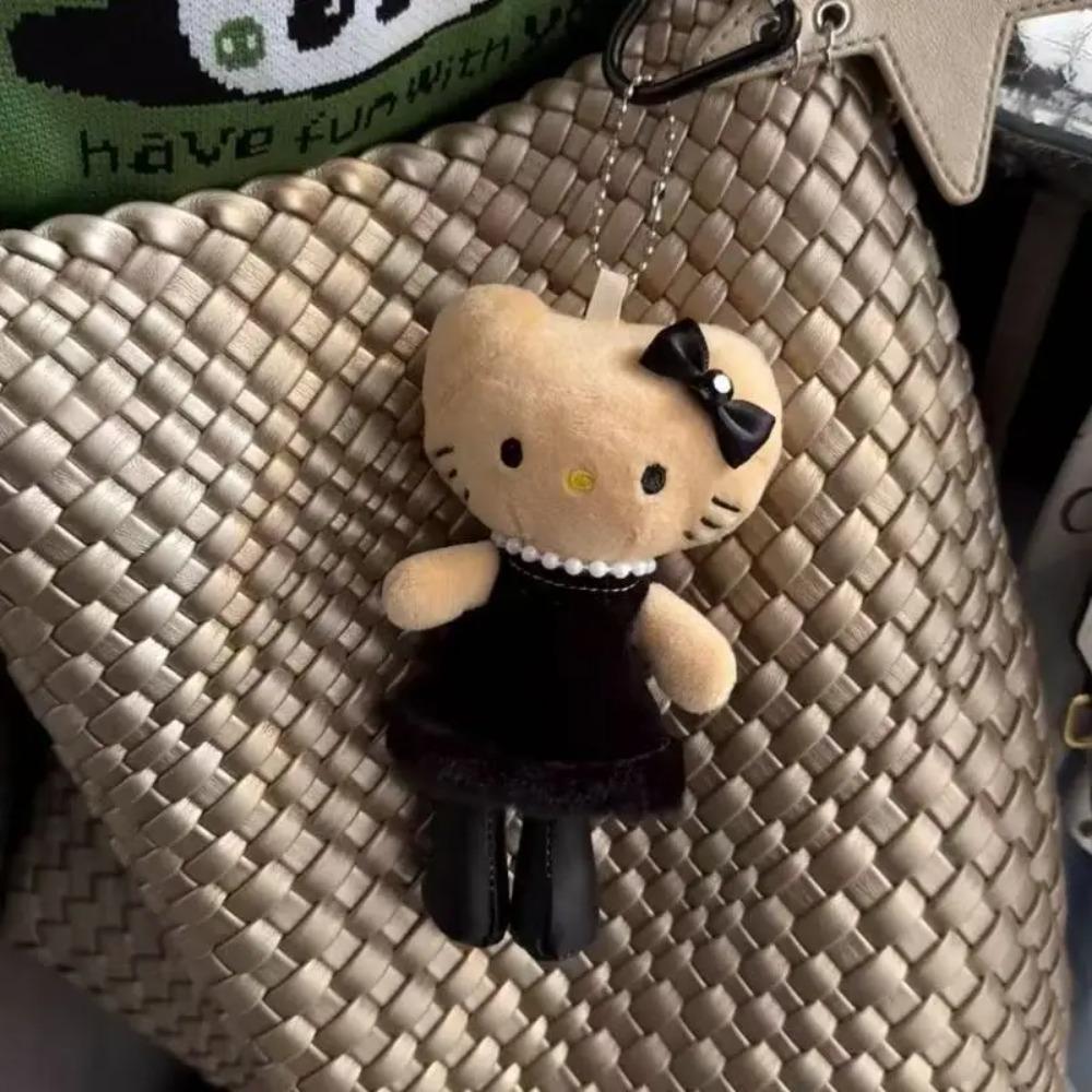 HelloKitty Kawaii Leopard Print Black Skin Love Button Long Legged Cat Plush Chaining Key Chain A Birthday Gift for Girls
