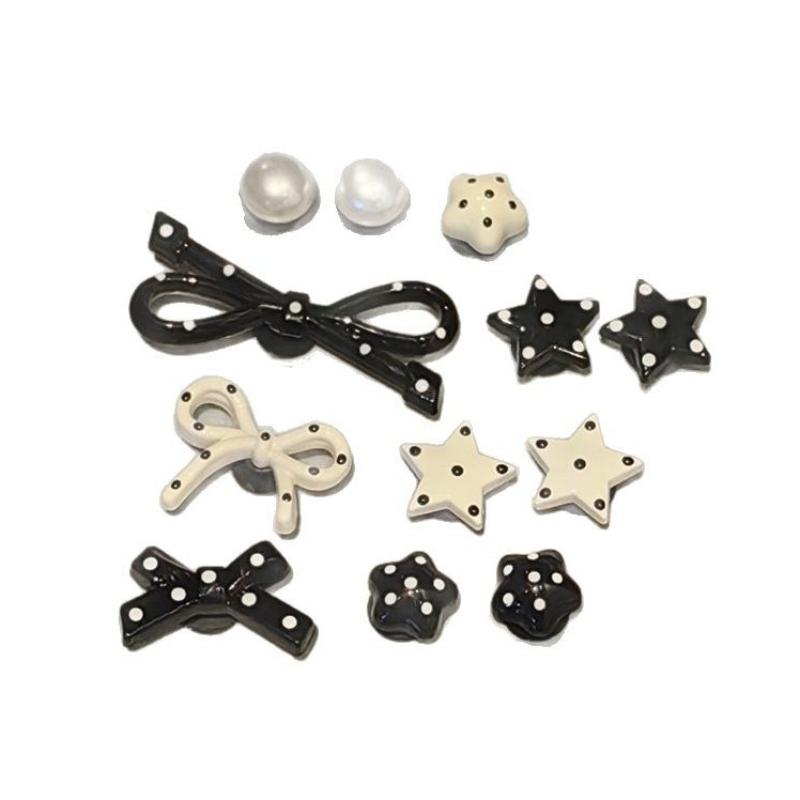 1 Set Black White Dot Shoe Charms Set Diy Bow Star Pearl Shoe Decorations Silver Advanced Detachable Buckle Shoes Accessories