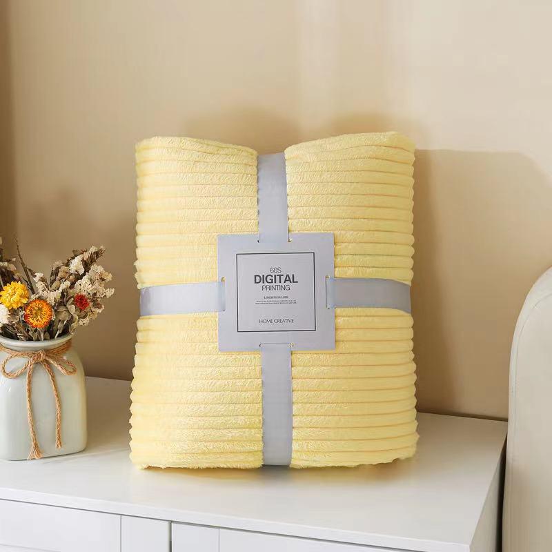 Japanese Striped Flannel Fleece Blanket - Solid & Snowflake Velvet, Customizable Office Air Conditioning Blanket