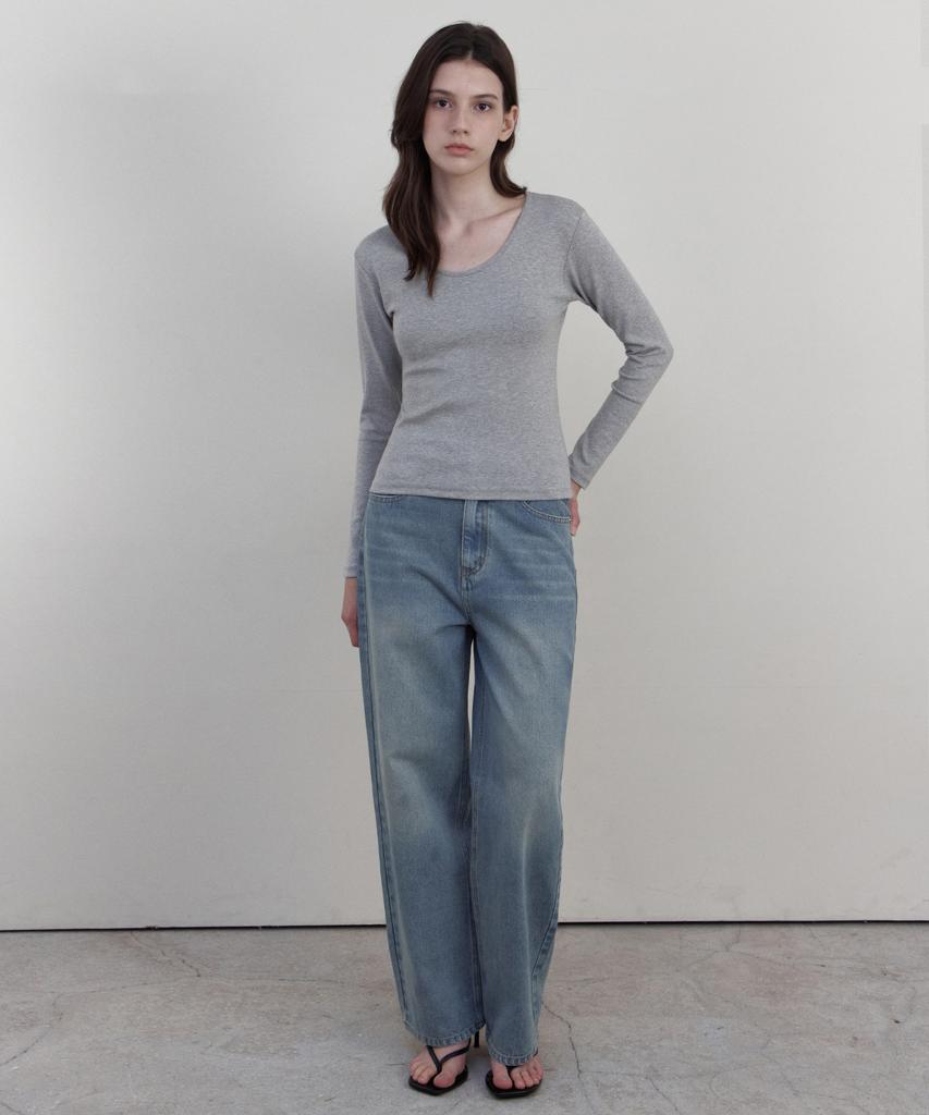 WEDNESDAYOASISFORWOMEN Soft Scoop Neck Long Sleeve T-Shirt_Gray(Wb6Tp46)