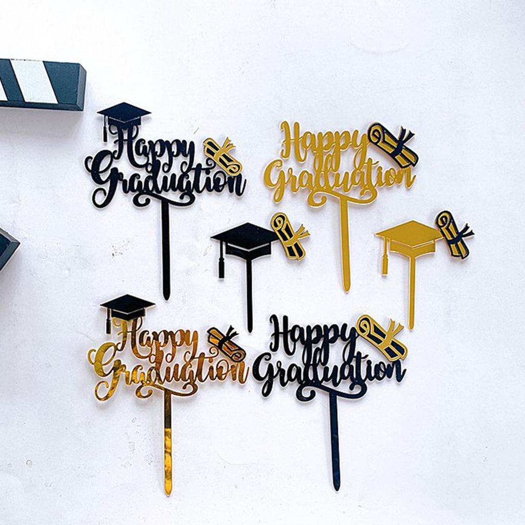 5-Pack Acrylic Cake Toppers for Graduation Parties Black,Gold for High School/College/University Graduation Party