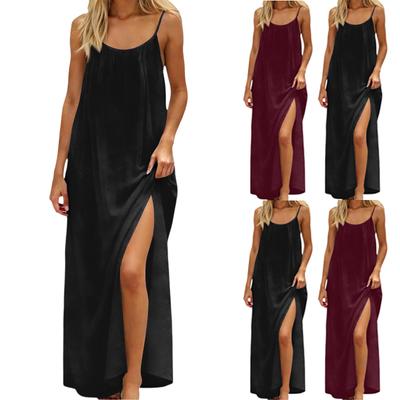 Women's Color Casual Camisole Regular Pleated Dress Long Skirt