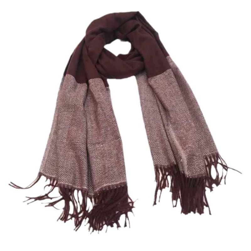 Autumn and winter new herringbone pattern splicing imitation cashmere scarf women's two-color thickened scarf shawl factory
