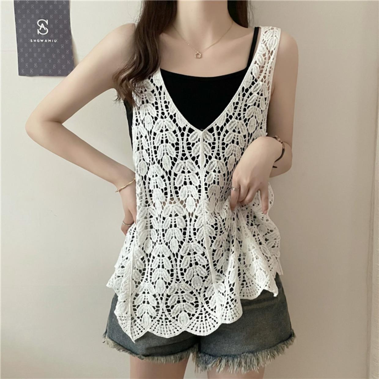 

Вязаный свитер без рукавов с цветочным узором в стиле ретро для женщин, свободный наружный слой, ленивый жилет, модный топ L