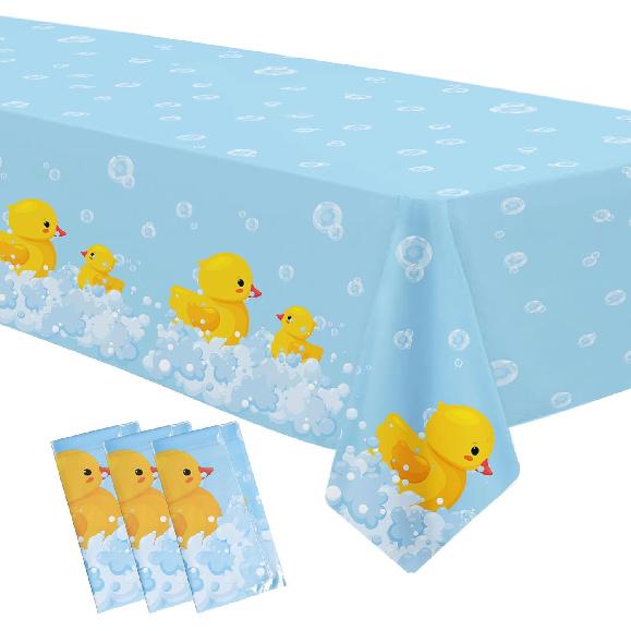 APOWBLS Rubber Duck Party Decorations Tablecloth - Disposable Duck Party Supplies Table Cover, Bubble Bath Rubber Duck Theme Table Cloth for Birthday
