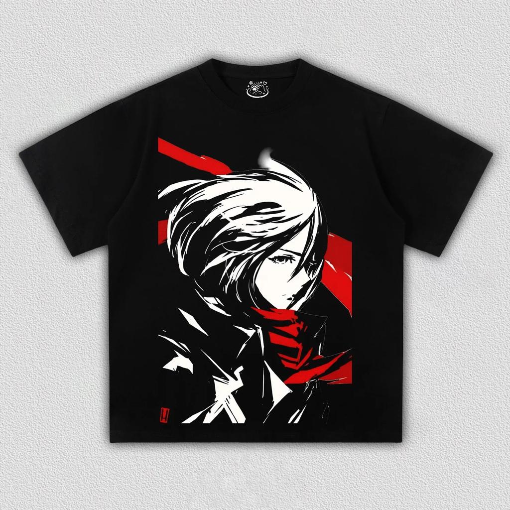 Animekaraktärer Mikasa Ackerman T-shirt Damer Herrar Attack on Titan Tryck Oversized Herr Dammode Streetwear hög kvalitet