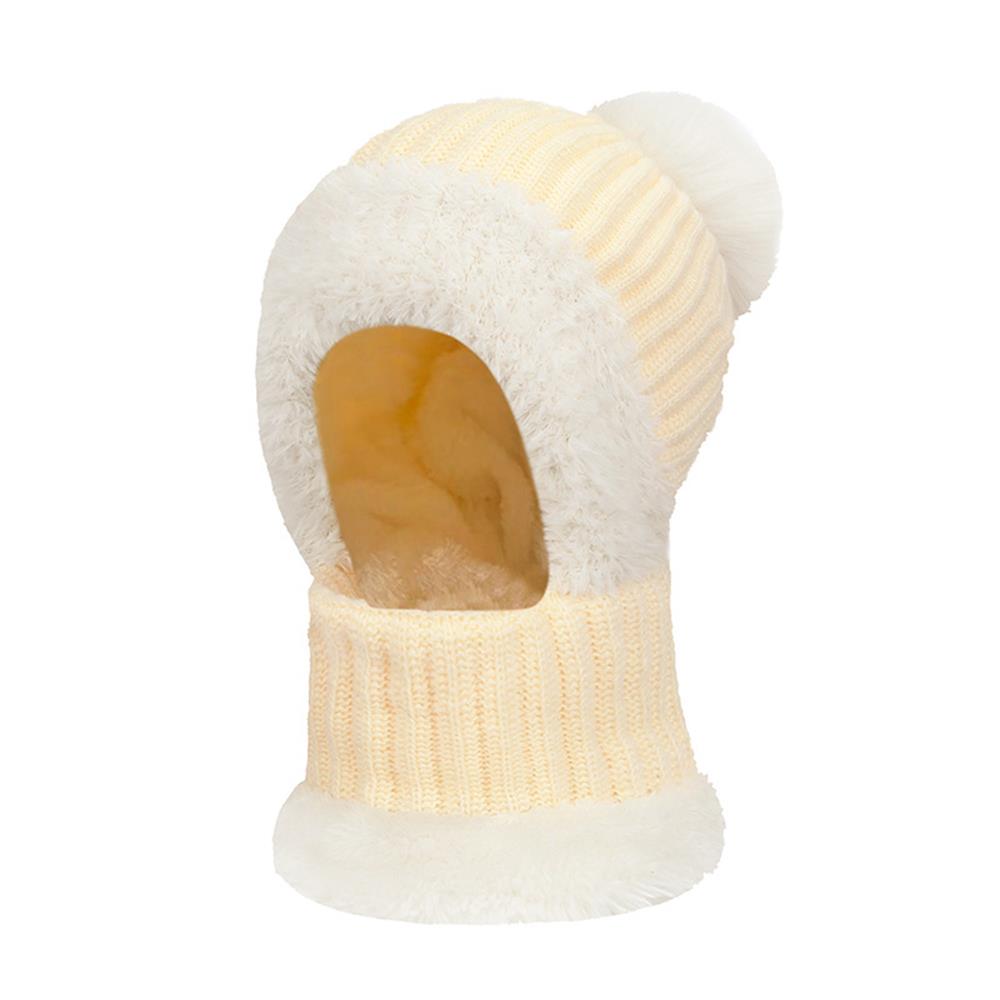 Women Winter Balaclava Hat Mask Neck Integrated Ear Protection Knitted Wool Hooded Cap Fleece Lined Windproof Wool Knit Ski Cap