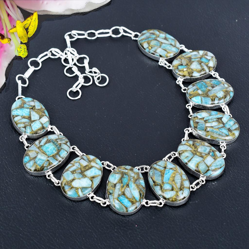 Copper Larimar Gemstone Handmade 925 Sterling Silver Jewelry Necklace 18" KG-1858