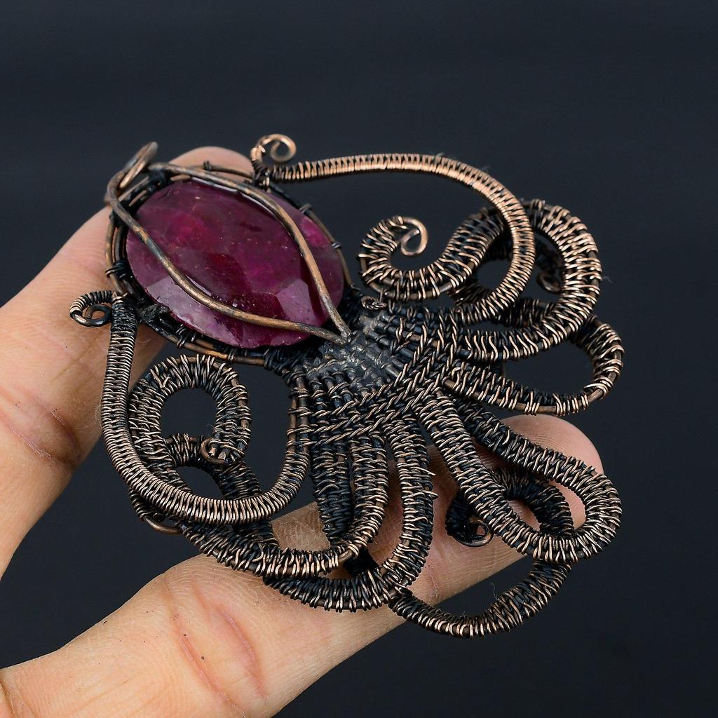 Ruby Pendant Gemstone Jewelry, 999 Copper Wire Wrapped Handmade Pendant, Latest Design Jewelry