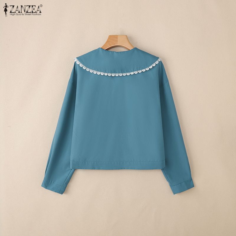 ZANZEA Women Casual Doll Collar Loose Long Sleeve Blouse