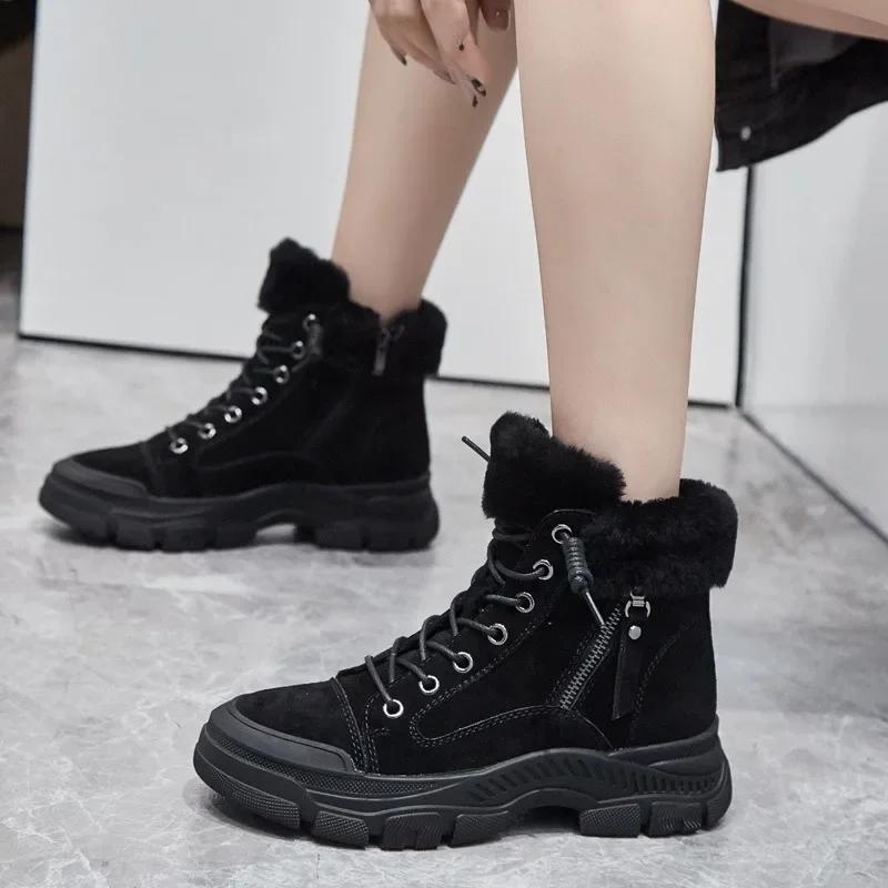 Fashion High quality Genuine Leather Boots Spring Autumn Chimney Fashion Ankle Booties Moccasins Winter Plush Platform Wedge Women Shoes