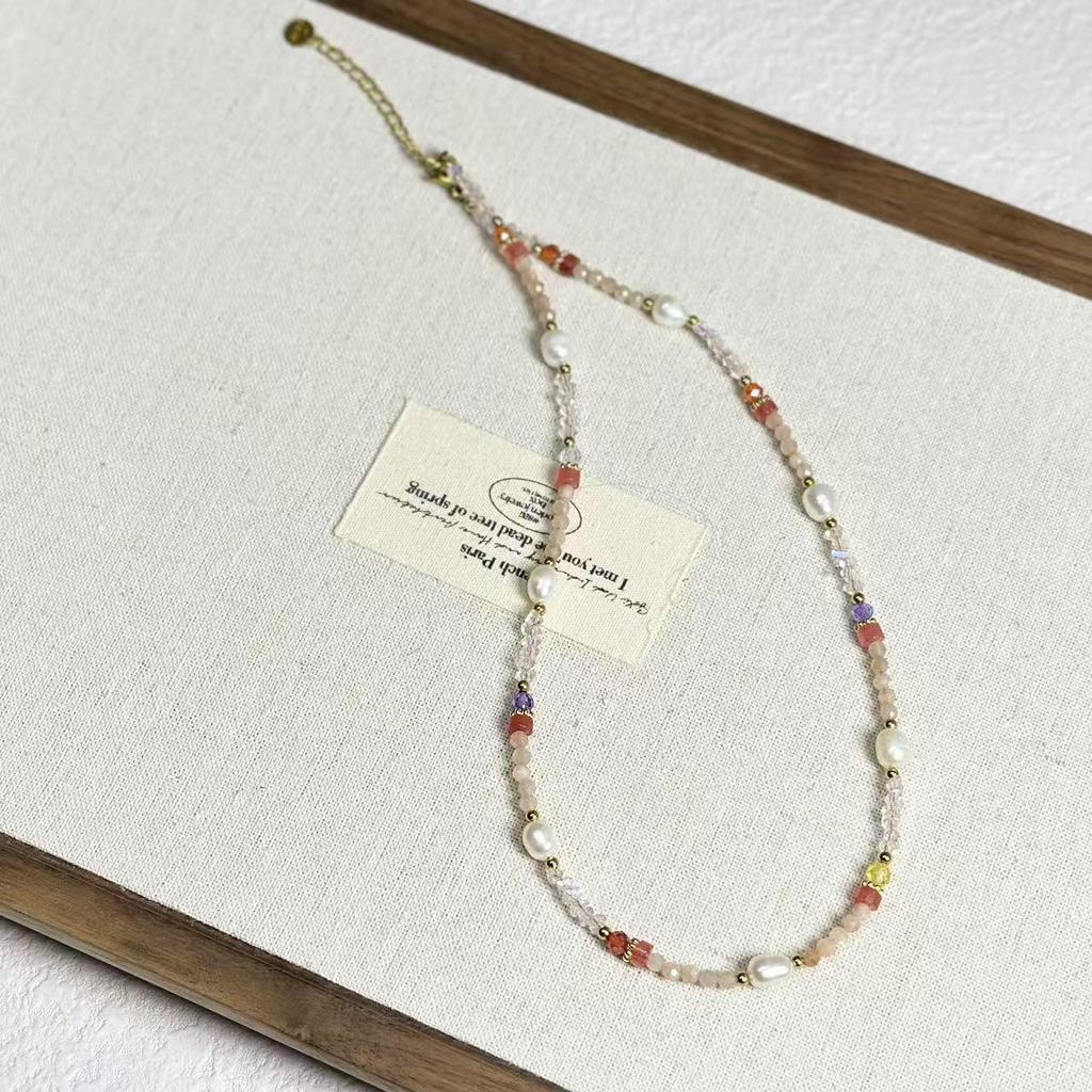 Retro Natural Stone & Freshwater Pearl Necklace - High-End Clavicle Chain for Women