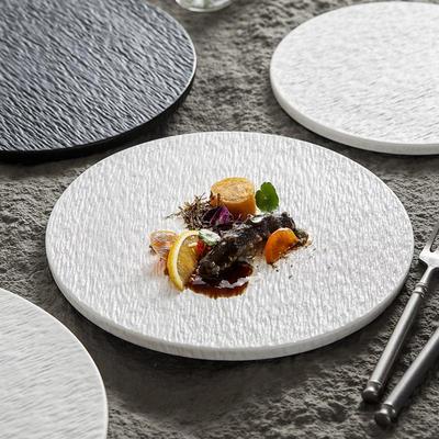 Large Round Ceramic Plate with Stone Pattern - Perfect for Steaks, Cakes, Desserts, and Sushi