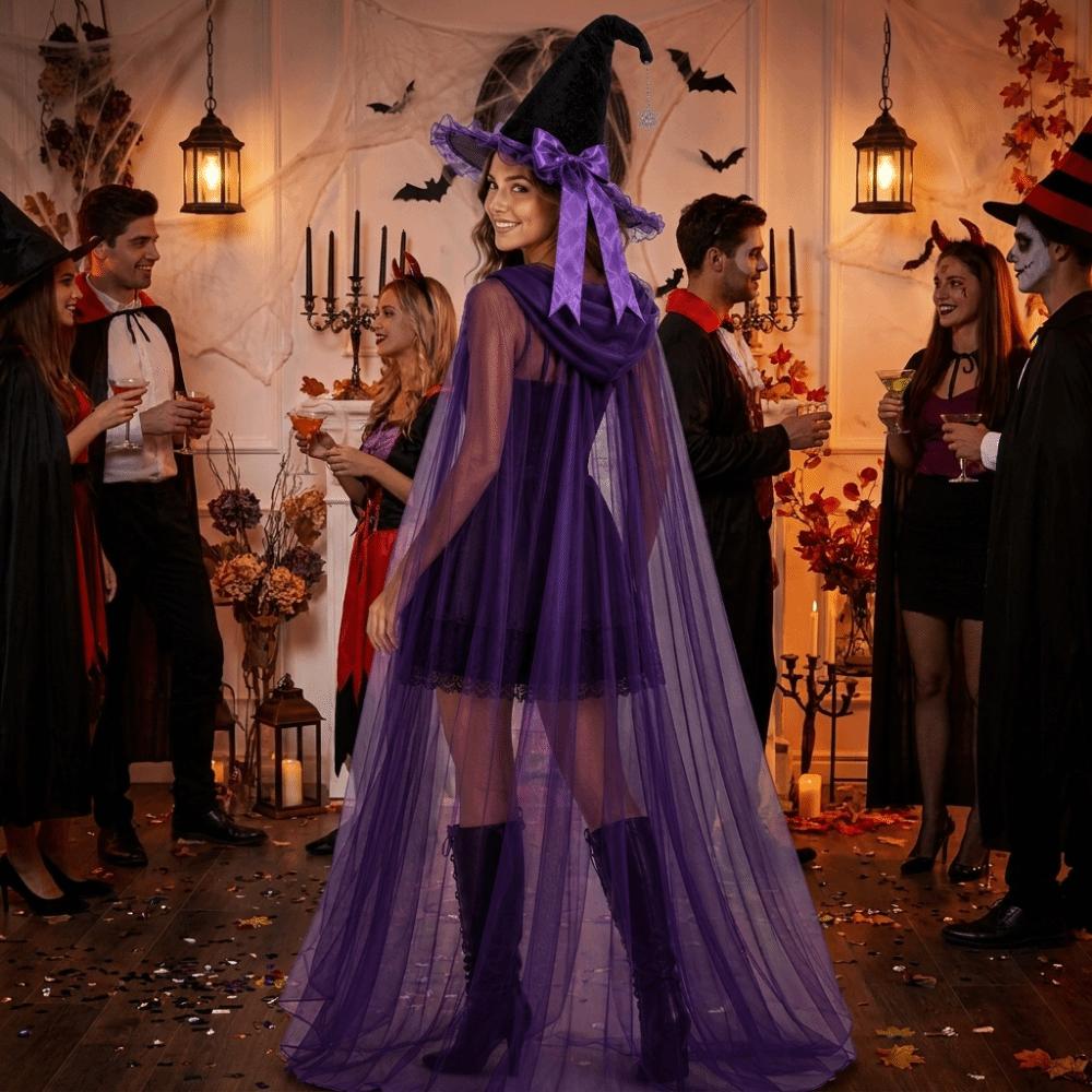 Hooded Mesh Witch Hat Hooded Cloak Role Play Halloween Cosplay Hooded Cape  Women Party