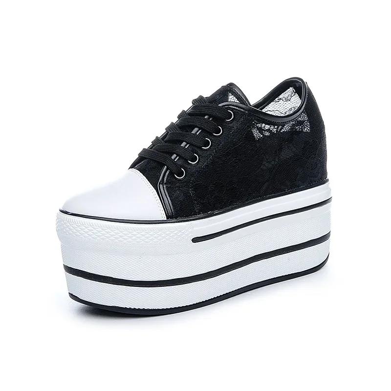 

Мода 11 см Натуральная кожа Платформа Танкетка Массивные кроссовки Скрытые каблуки Повседневные Дышащие НОВЫЕ Весна Лето Высокий Бренд Вулканизированная обувь 33 чёрный