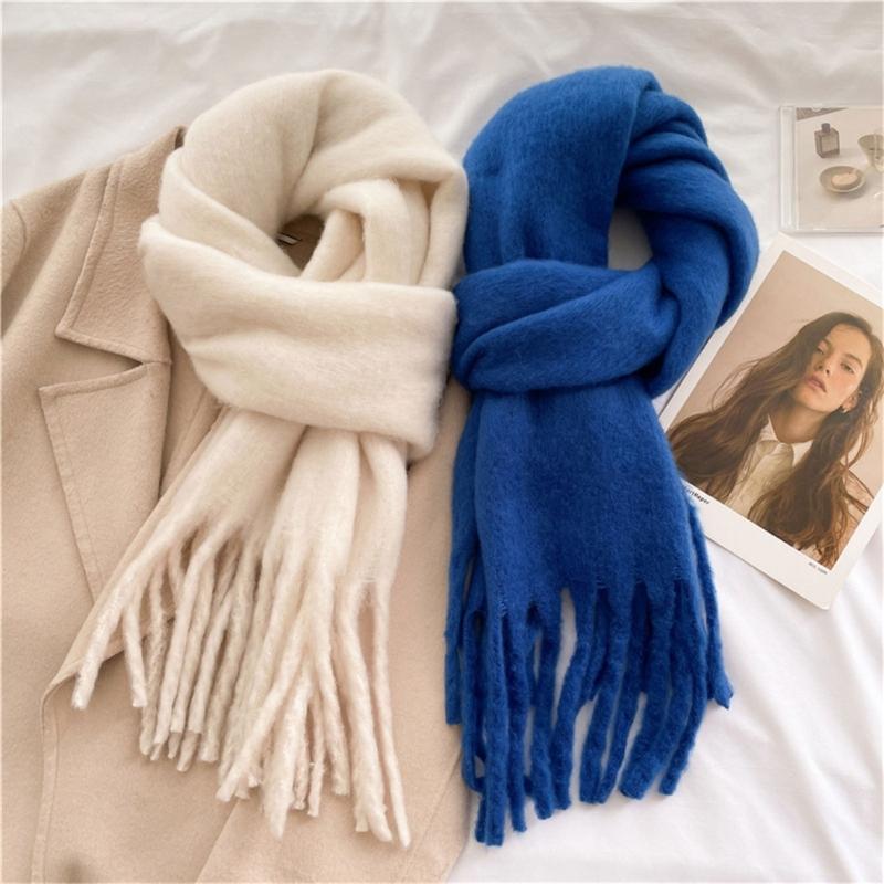 Long Tassels Neckerchief Solid Color Scarf Lightweight Yet Warm Headscarf Shawl For Casual or Formal Wear Daily