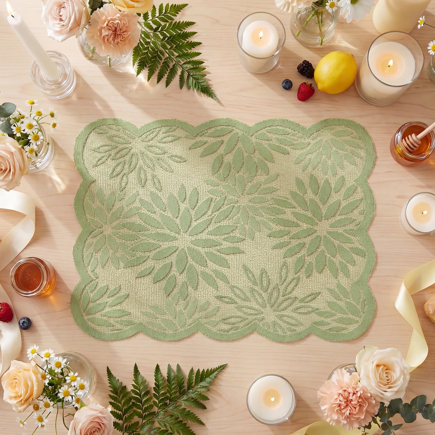 

Yellow Dahlia Lace Placemats Set of 4, 12x18 Inch Table Mats for Wedding Anniversary Party Dining Table Decoration 12 x 18 , Rectangular 4 Pcs