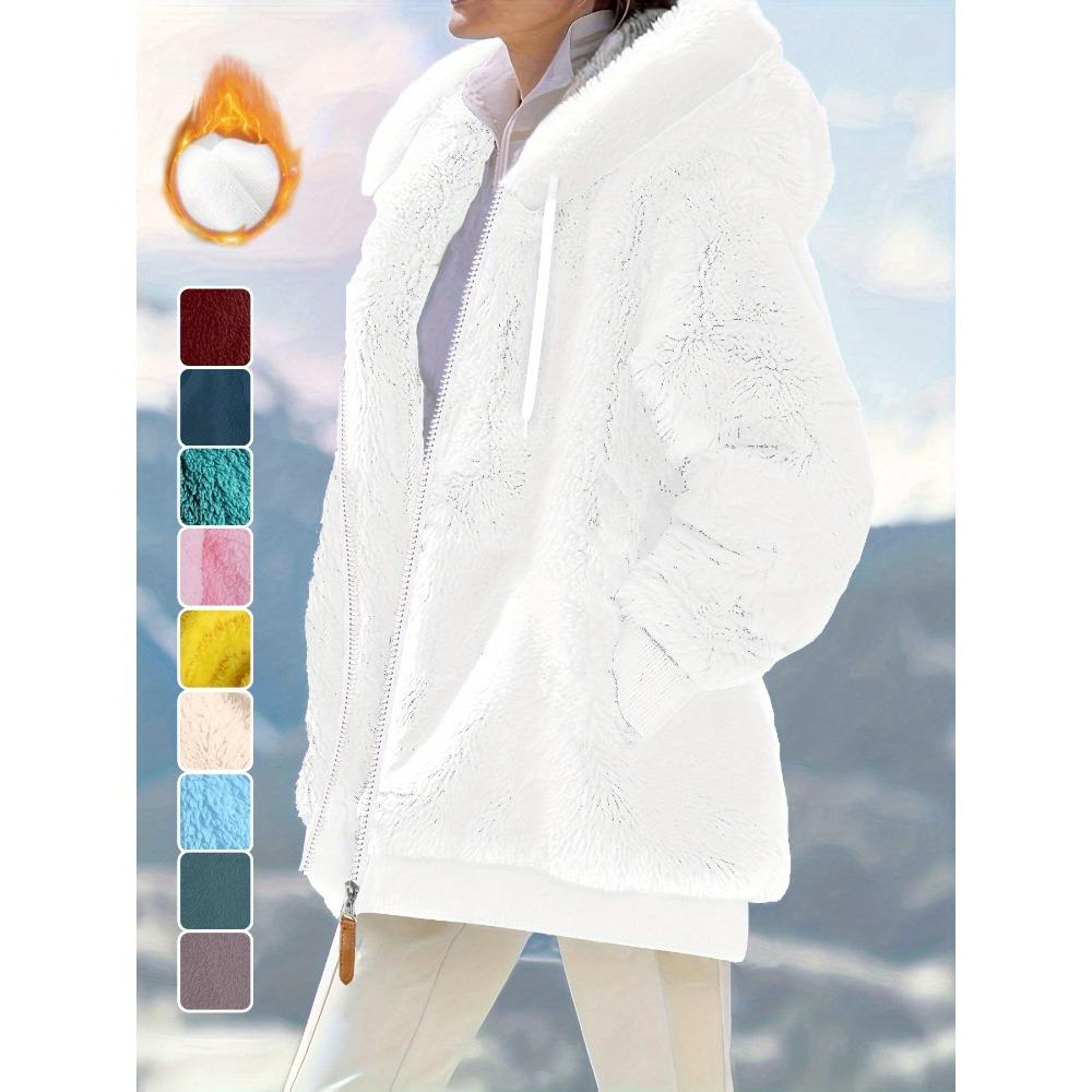 Women Loose Fleece Zip Up Hooded Coat Warm Plush Hoodie Jacket Autumn Winter Outerwear