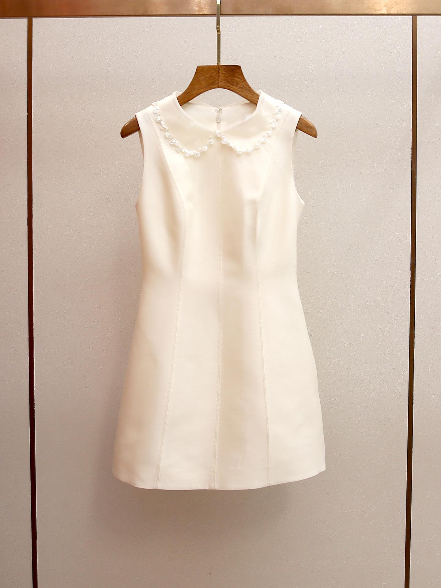 

Yilizhuoya Elegant Beaded Doll Collar Lace Tie Camisole Dress for Women - Spring/Summer Collection M грязно-белый