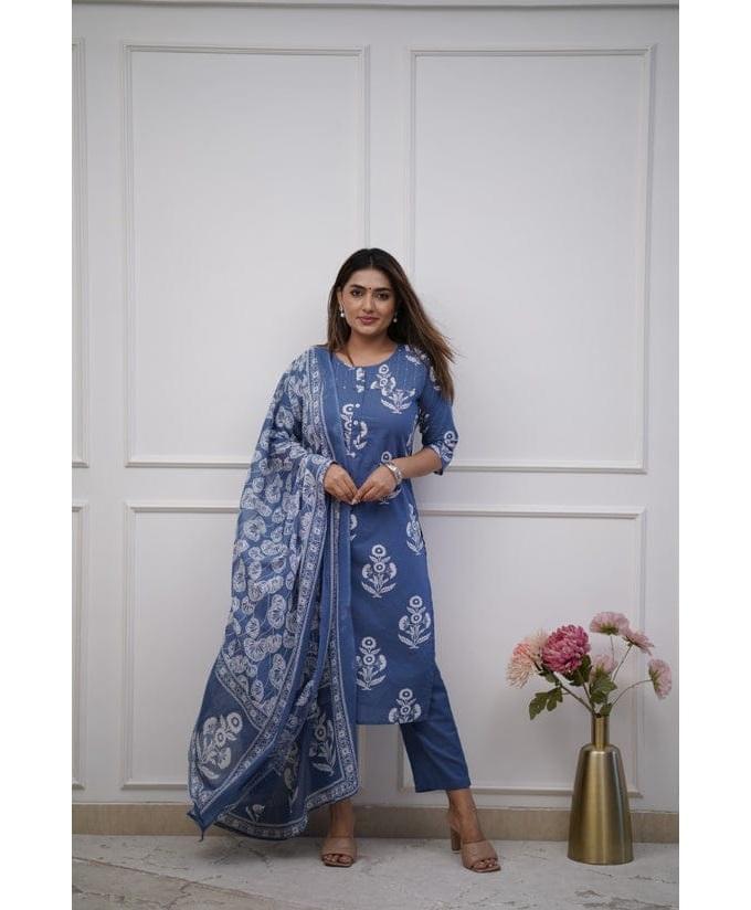 Indian Designer Top Tunic Kurta Pant Dupatta Set Women Bollywood Kurti Salwar Suit