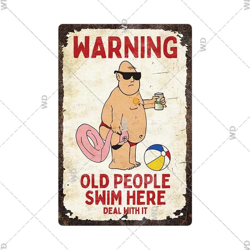Tin Sign Pool Funny Rules Vintage Plaque Welcome Warning No Swimming Instruction Metal Sign For Home Pool Store Club Wall Decor