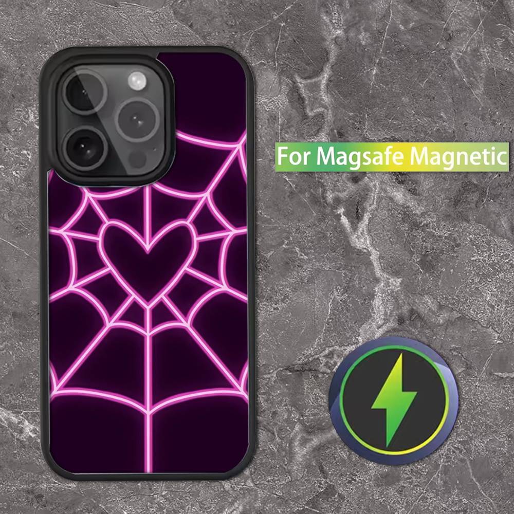 Cool S-Spider Web H-Heart Phone Case For iPhone 17,16,15,14,13,12,11,Pro,Max,Plus,Mini,SE Magsafe Magnetic Wireless Charging