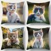 4Pcs Cute Cat Theme Digital Printing Pillow Cover Short Plush Suitable Living Rooms Bedrooms Sofas Throw Cushion Cover