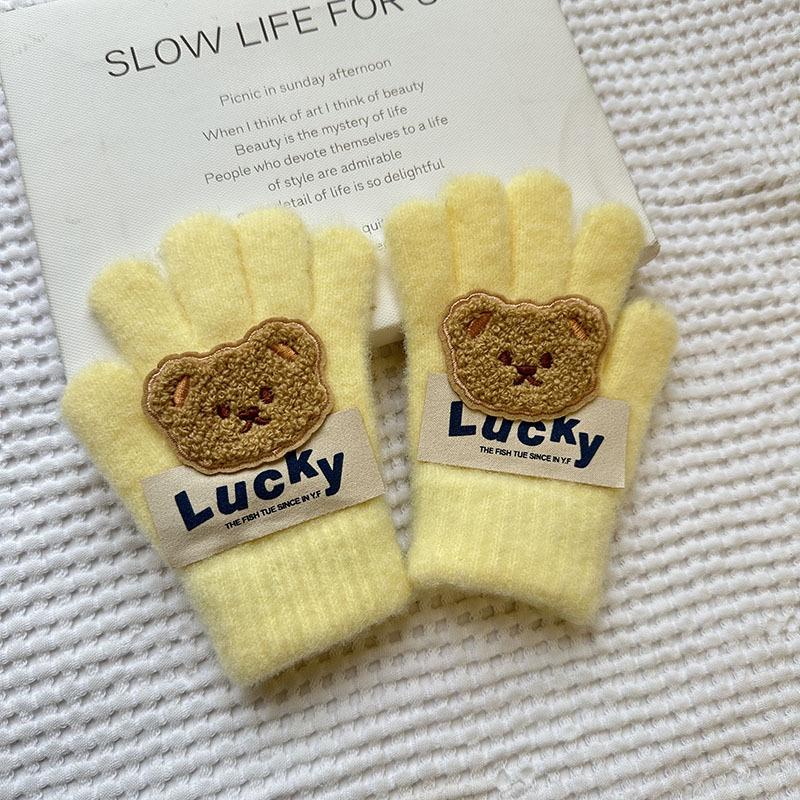 Korean Autumn and Winter Children's Gloves Sanrio Cartoon Warm and Cold Proof Thickened Baby Gloves Knitted Five Finger Gloves