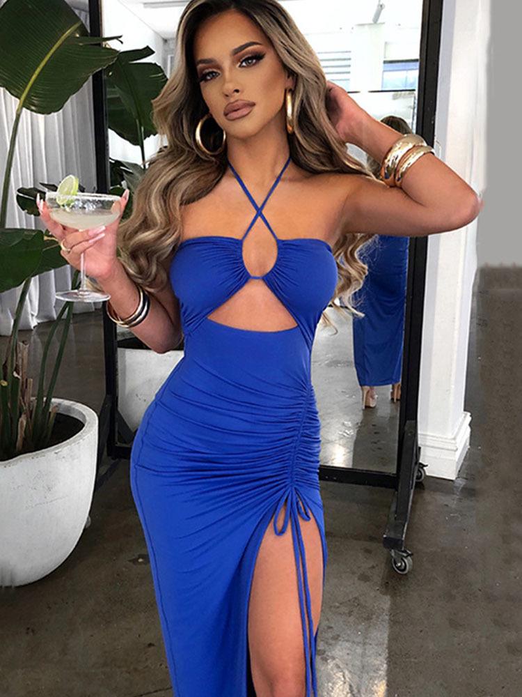 Spring Sexy High Slit Halter Neck Dress - European & American Style
