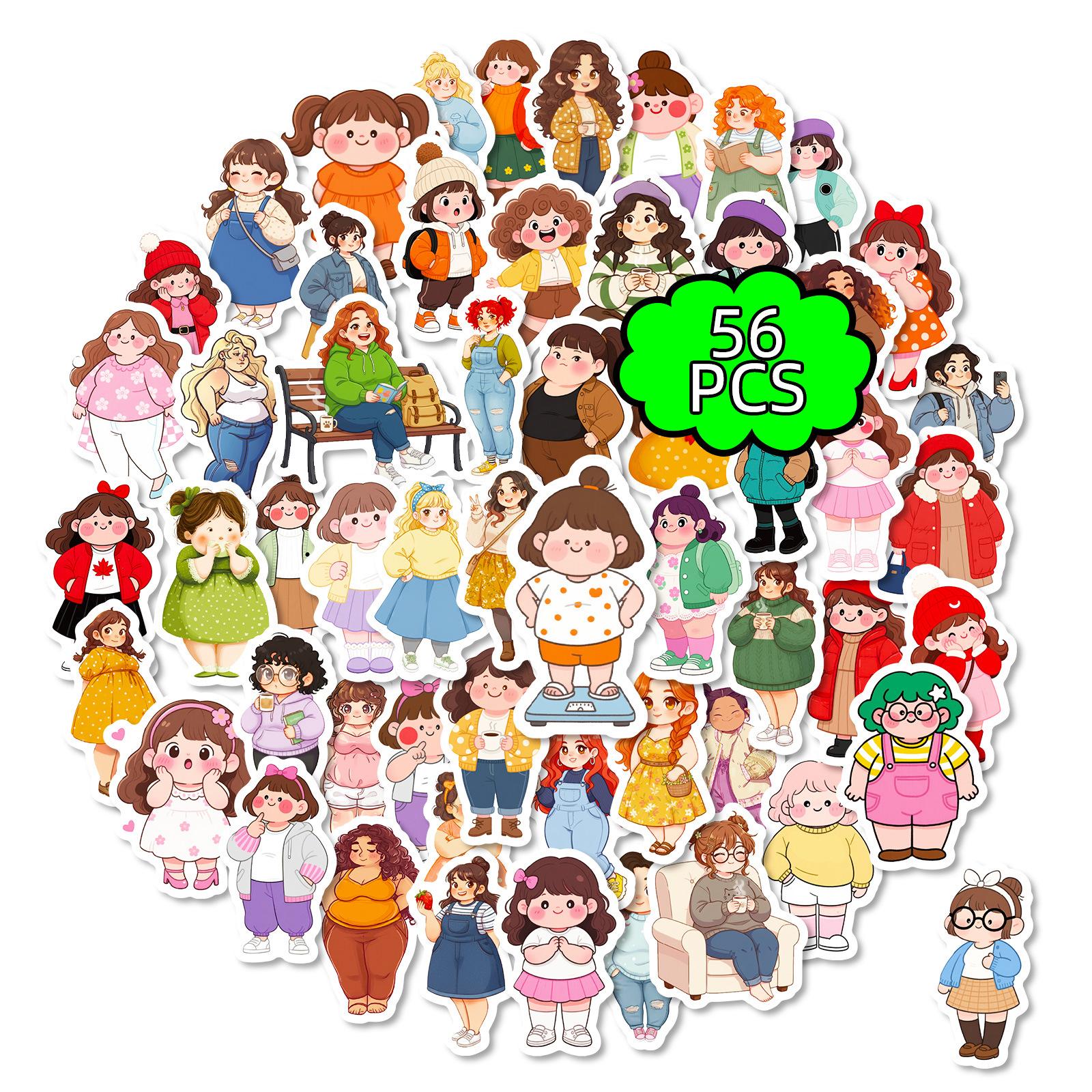 56 Super Cute Fat Large Size Girl Graffiti Stickers Cute Fat Girl Decorative Waterproof Stickers