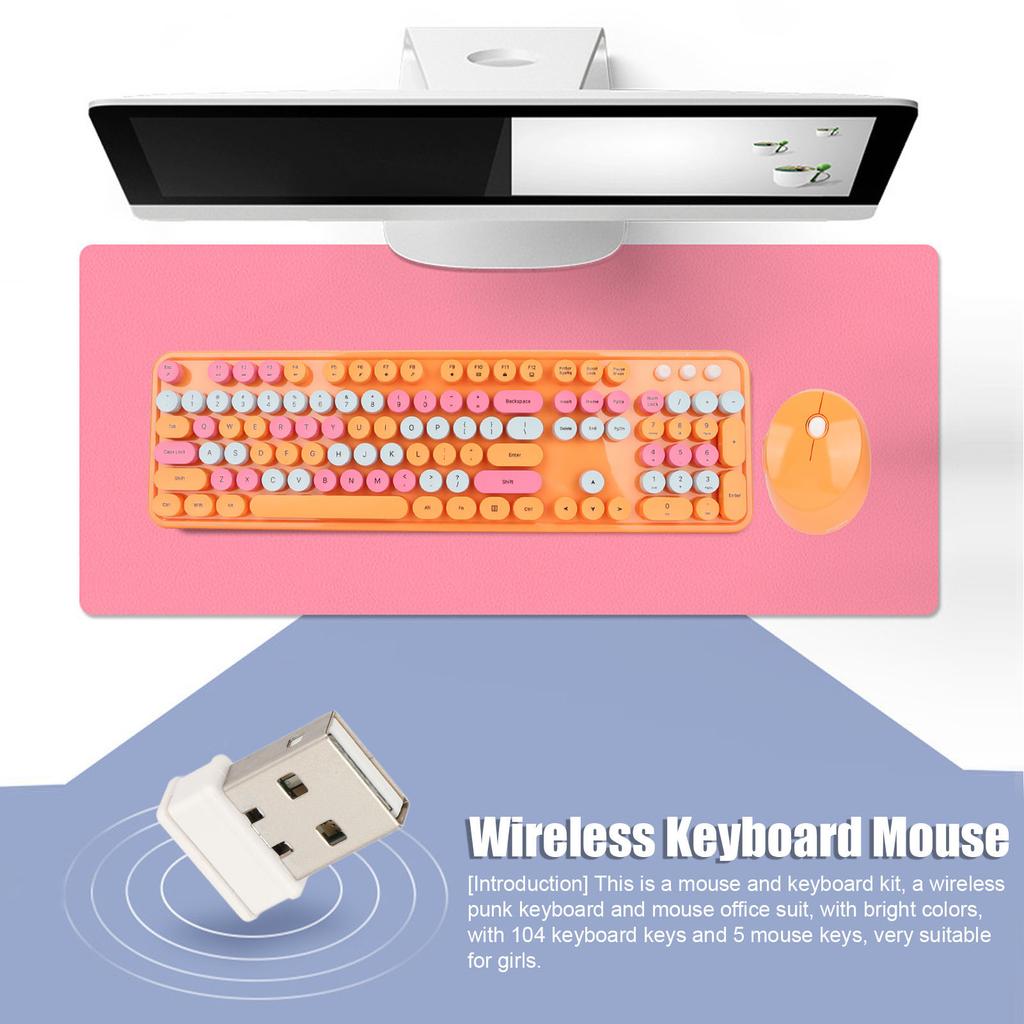 Wireless Keyboard Mouse 104 Keys Ergonomic Cute Desktop Game Keyboard Mouse Kit for Girls for Home Work Gaming