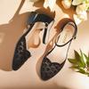 Sandals Summer New Bag Head Middle Heel Shoes Women's Rhinestone Mesh Women's Shoes Hollow Single Shoes Sandals