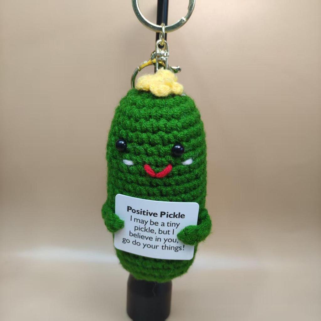 Handmade Crocheted Cucumber Doll Keychain: Emotional Support & Positive Energy Decor Gift