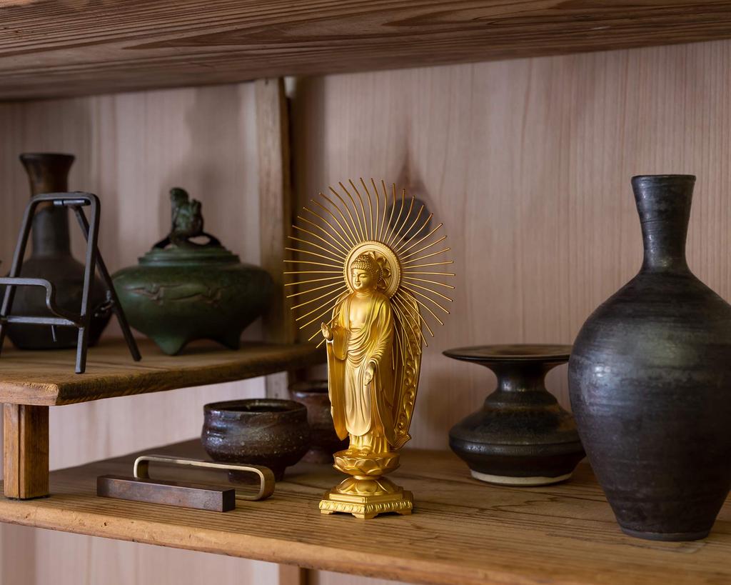 Amitabha Buddha gold Shuun Shinshu Honganji Takaoka bronzeware Buddha statue, 15.7cm (24k plated), sculptor Makita, model "Jodo (West)", (Amitabha