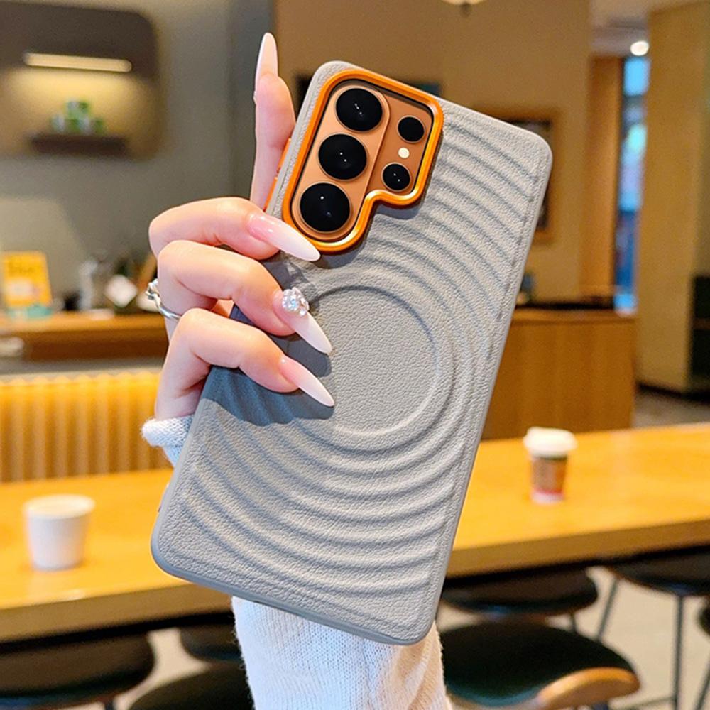 For Samsung Galaxy S26+ Magnetic Case Wave Texture PU Leather Coated PC + TPU Phone Cover